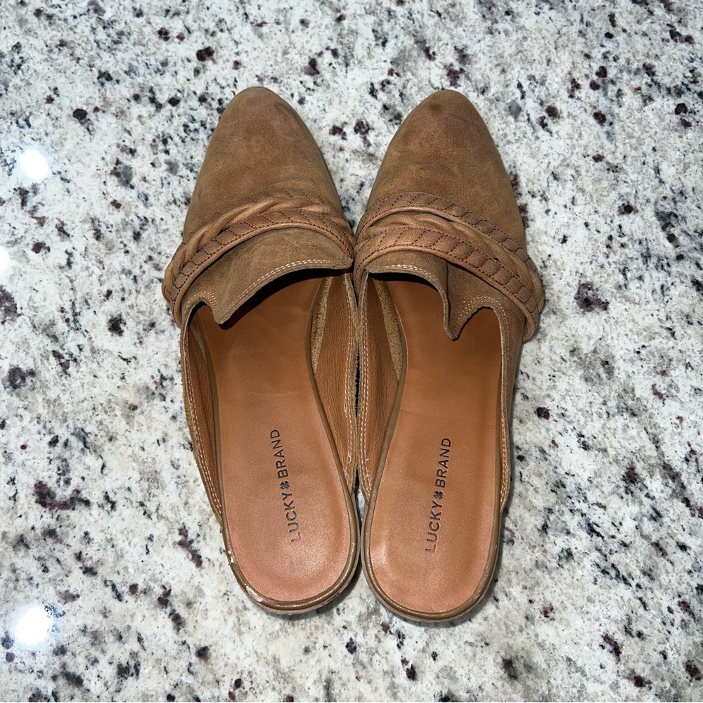 Lucky Brand Tan Leather Mules with Pointed Toe